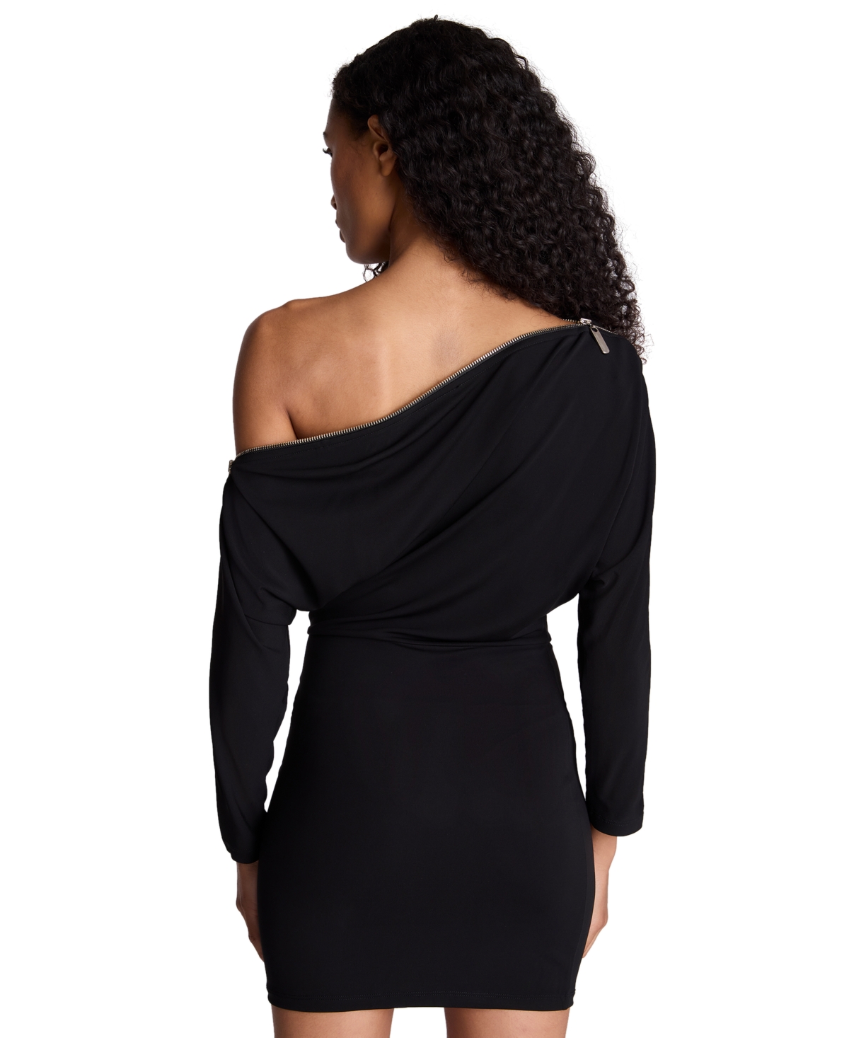 Kenneth Cole Women's Zipper Shoulder Mini Off-the-Shoulder Long-Sleeve Body-Con Dress
