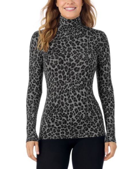 Женская водолазка Cuddl Duds Softwear with Stretch с длинным рукавом, цвет: Чёрный с принтом