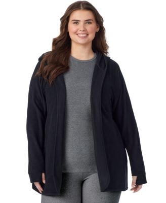 Plus Size Hooded Long-Sleeve Fleecewear with Stretch Wrap