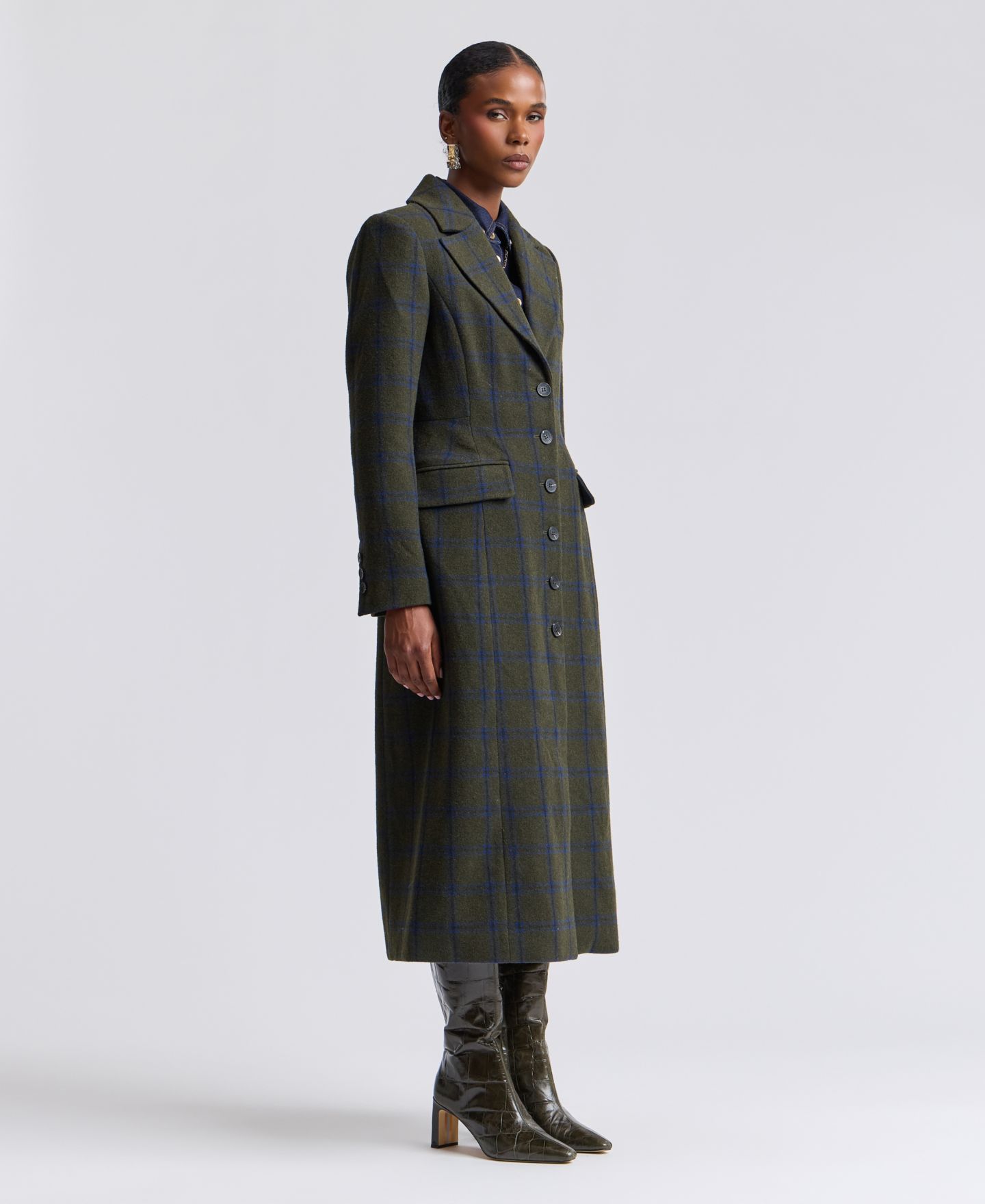 Женское пальто Avec Les Filles Plaid Wool-Blend Spread Collar Button-Front, цвет: Оливковый / Синий — фото 5