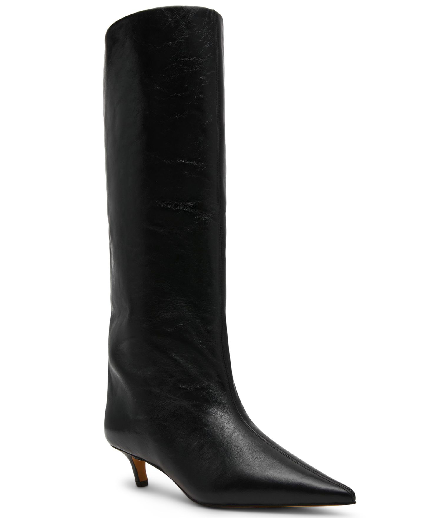 Женские высокие сапоги Steve Madden Lychee для полных икр на низком каблуке, цвет: Чёрный блестящий — фото 1
