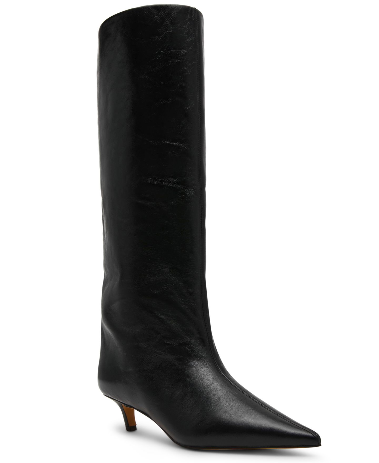 Женские ботинки Steve Madden Lychee Kitten-Heel Stovepipe Knee-High Dress Boots, Regular & Wide-Calf, цвет: Чёрный блестящий — фото 1