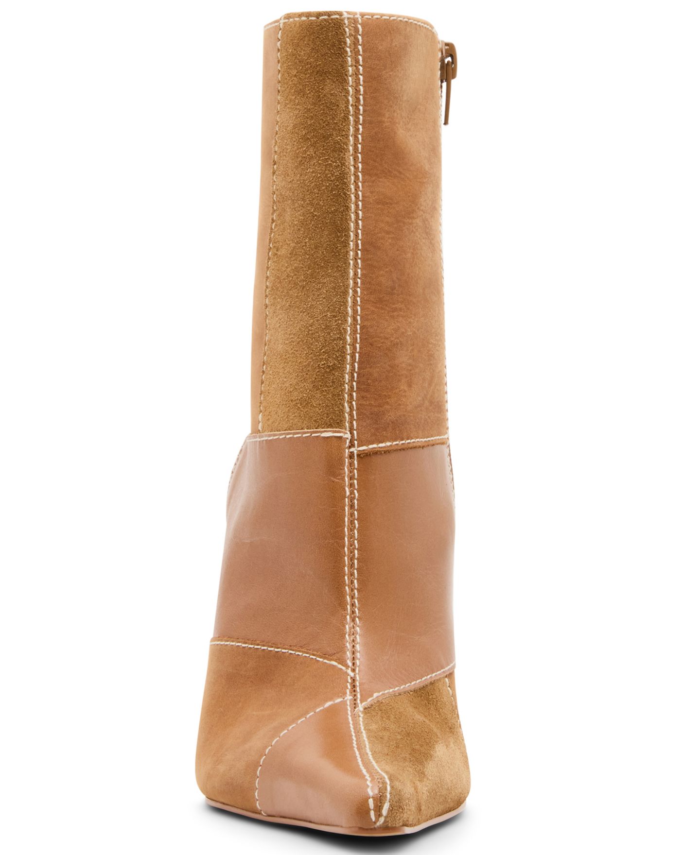 Женские ботинки Steve Madden Trial-Patch Patchwork Pointed Toe High Dress Booties, цвет: Карамельный / Рыжевато-коричневый разноцветный — фото 6