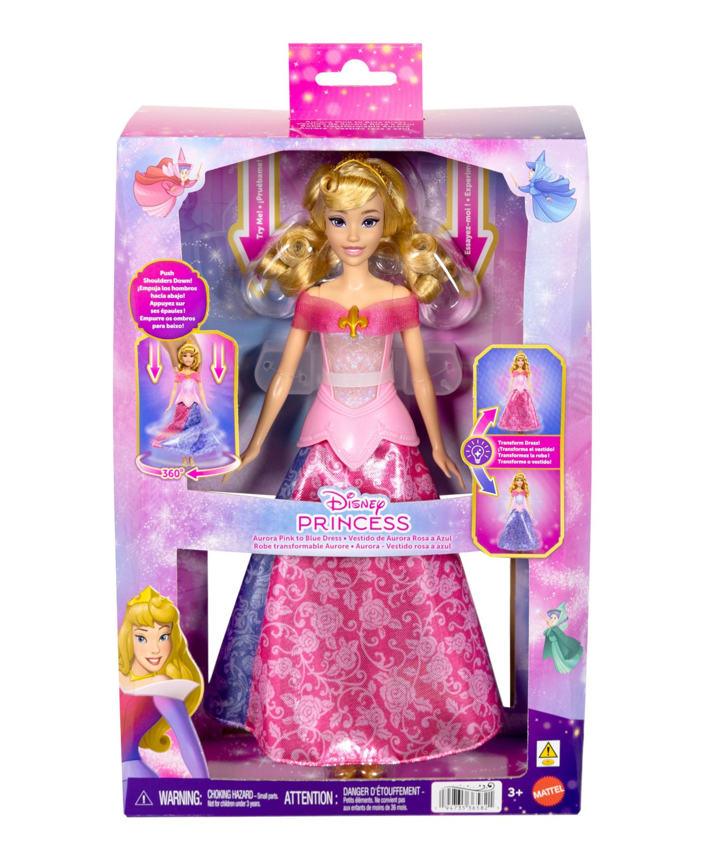 Детская кукла Disney Princess Aurora 13" Transforming-Dress Light-Up Fashion Doll, Ages 3+ — фото 6