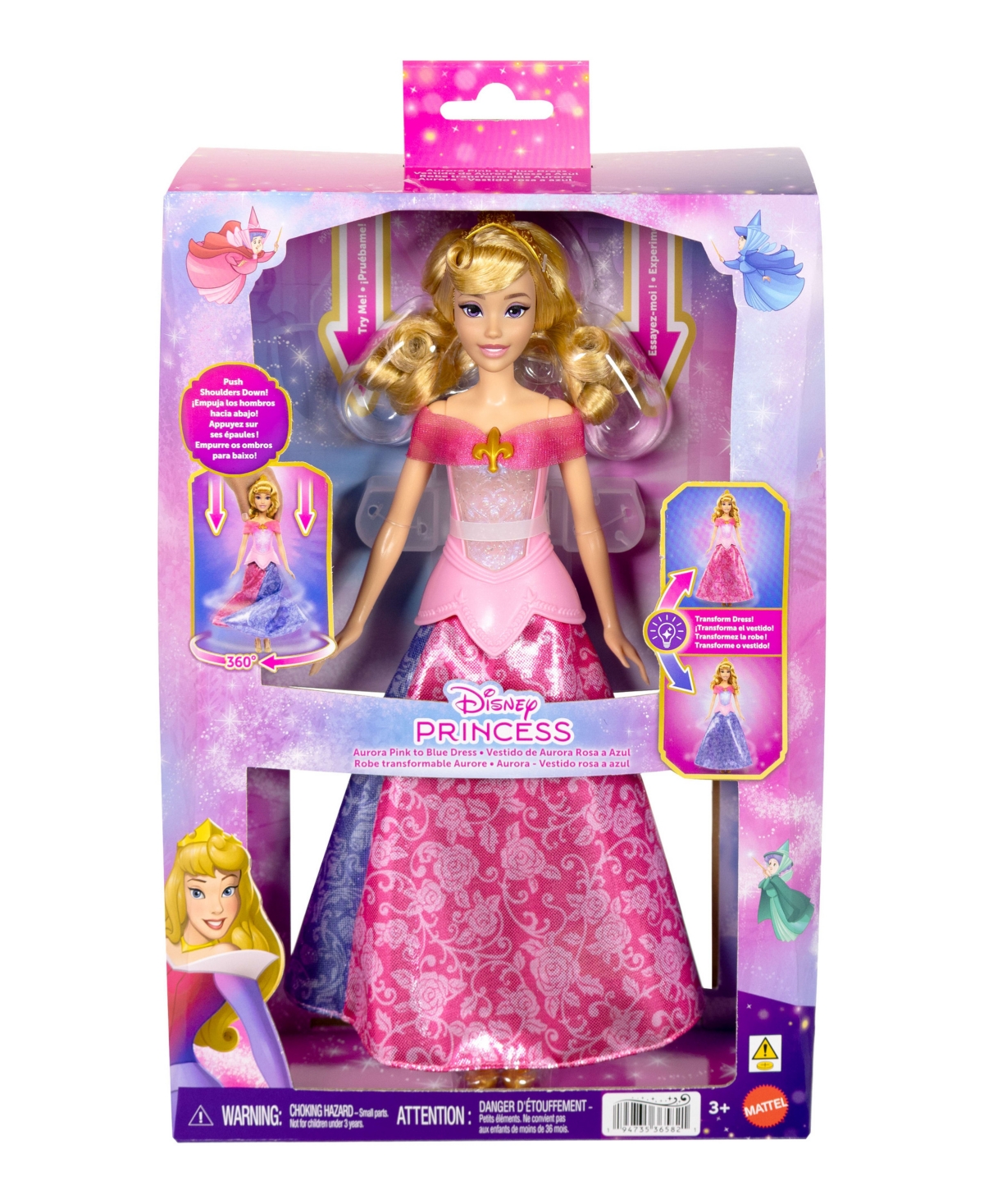 Disney Princess Aurora 13" Transforming-Dress Light-Up Fashion Doll, Ages 3+