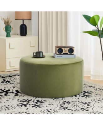 The Pop Home - Round Velvet Ottoman Footrest, 30.5" Upholstered Accent Pouf for Living Room, Extra Seat and Side Table for Modern Decor Olive green