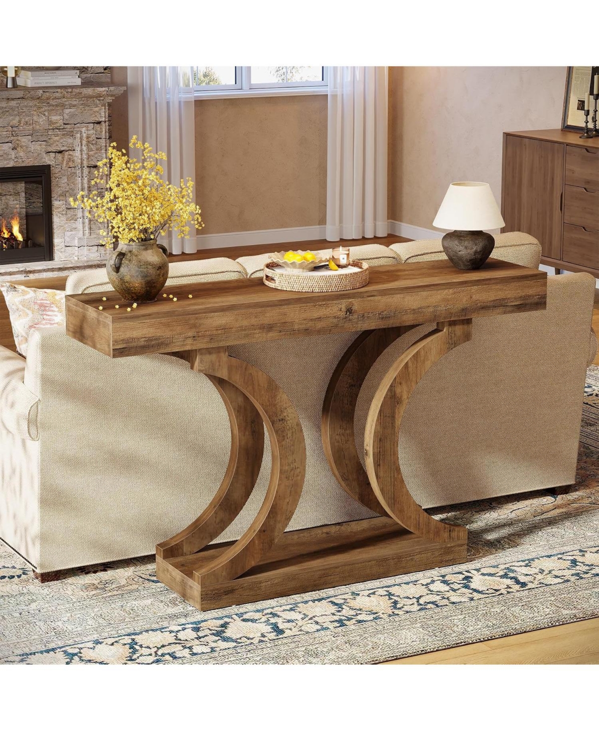 Tribesigns 43.31-Inch Farmhouse Console Table for Entryway, Unique Narrow Sofa Behind The Couch with Curved Legs