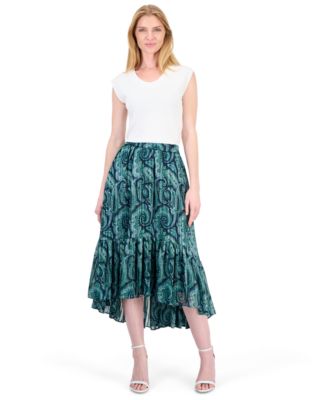 Women's Paisley High-Waisted Ruffle-Hem Midi Skirt