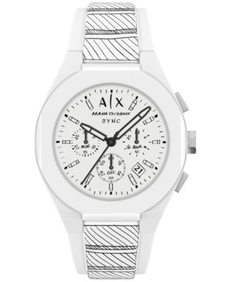 Armani Exchange Men's Sync Quartz Chronograph White Silicone Watch 44mm