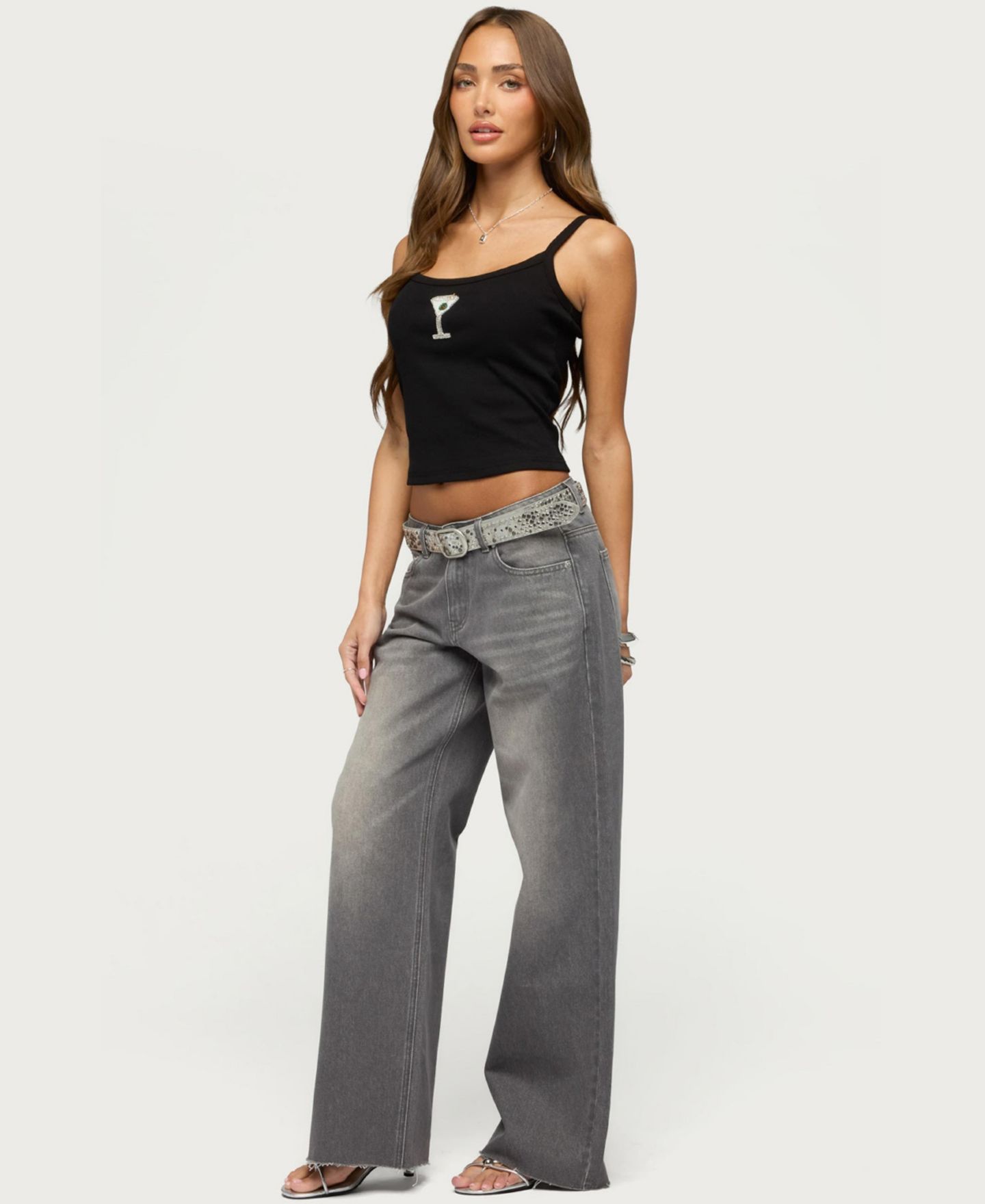 Женский топ Edikted Martini Babe Cropped Ribbed Scoop Neck, цвет: Чёрный — фото 3