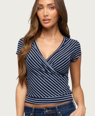 Women's Naame Striped Wrap Cotton-Blend V-Neck Top