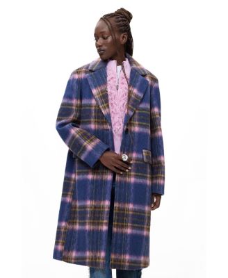 Women's Long Plaid Wool-Blend Coat