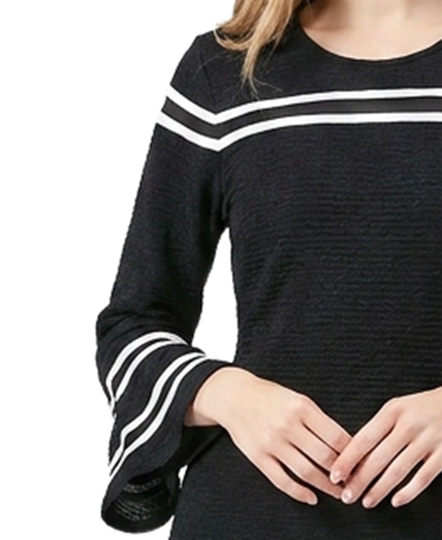 Женское платье NY Collection Petite Bell-Sleeve Mesh-Inset Sheath, цвет: Чёрный белый — фото 3