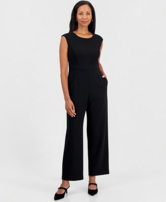 Women's Cap Sleeve Scuba Crepe Banded Waist Jumpsuit