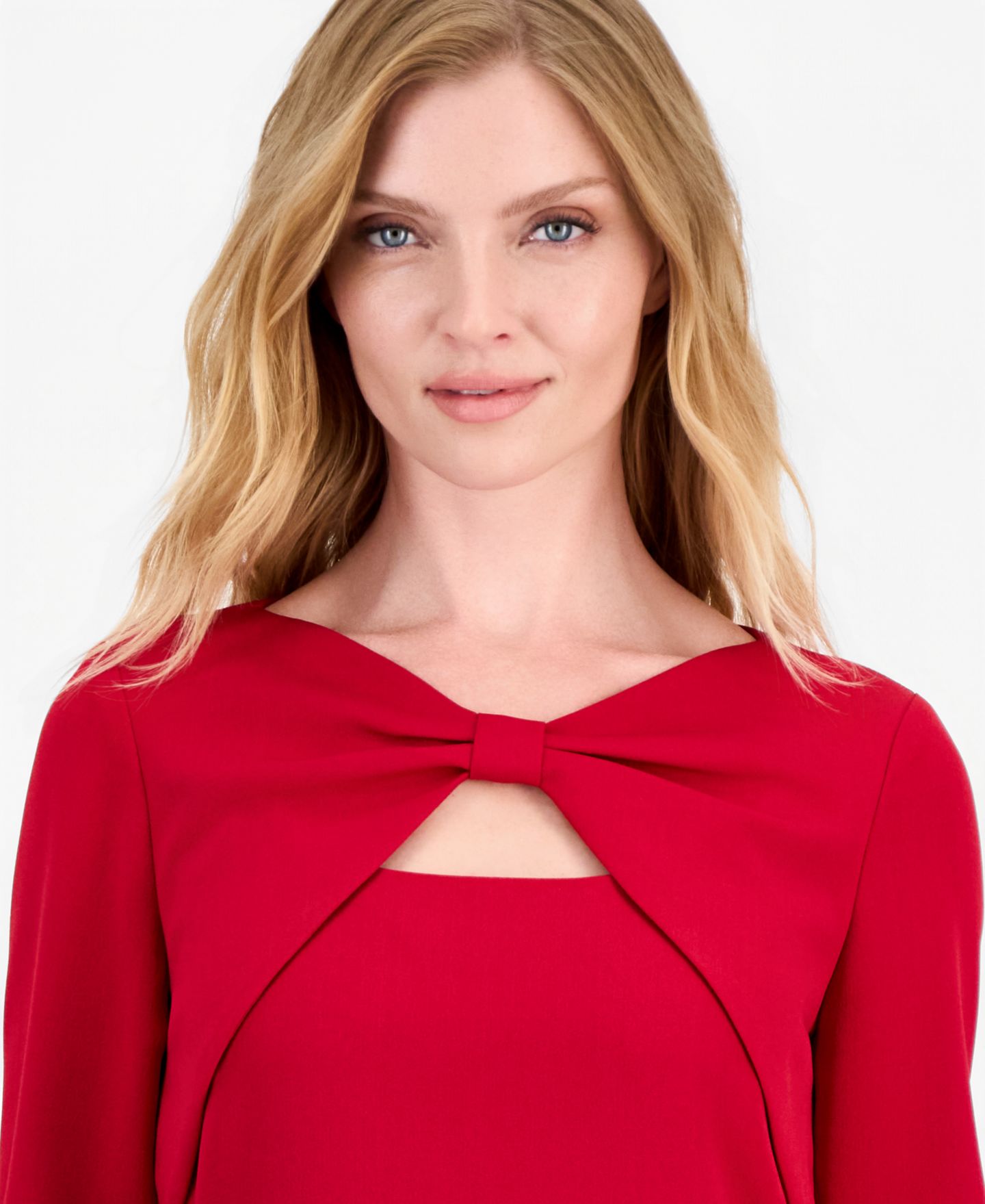 Женское платье Kasper Petite Twist-Front Long-Sleeve Knee-Length, цвет: Красный — фото 4