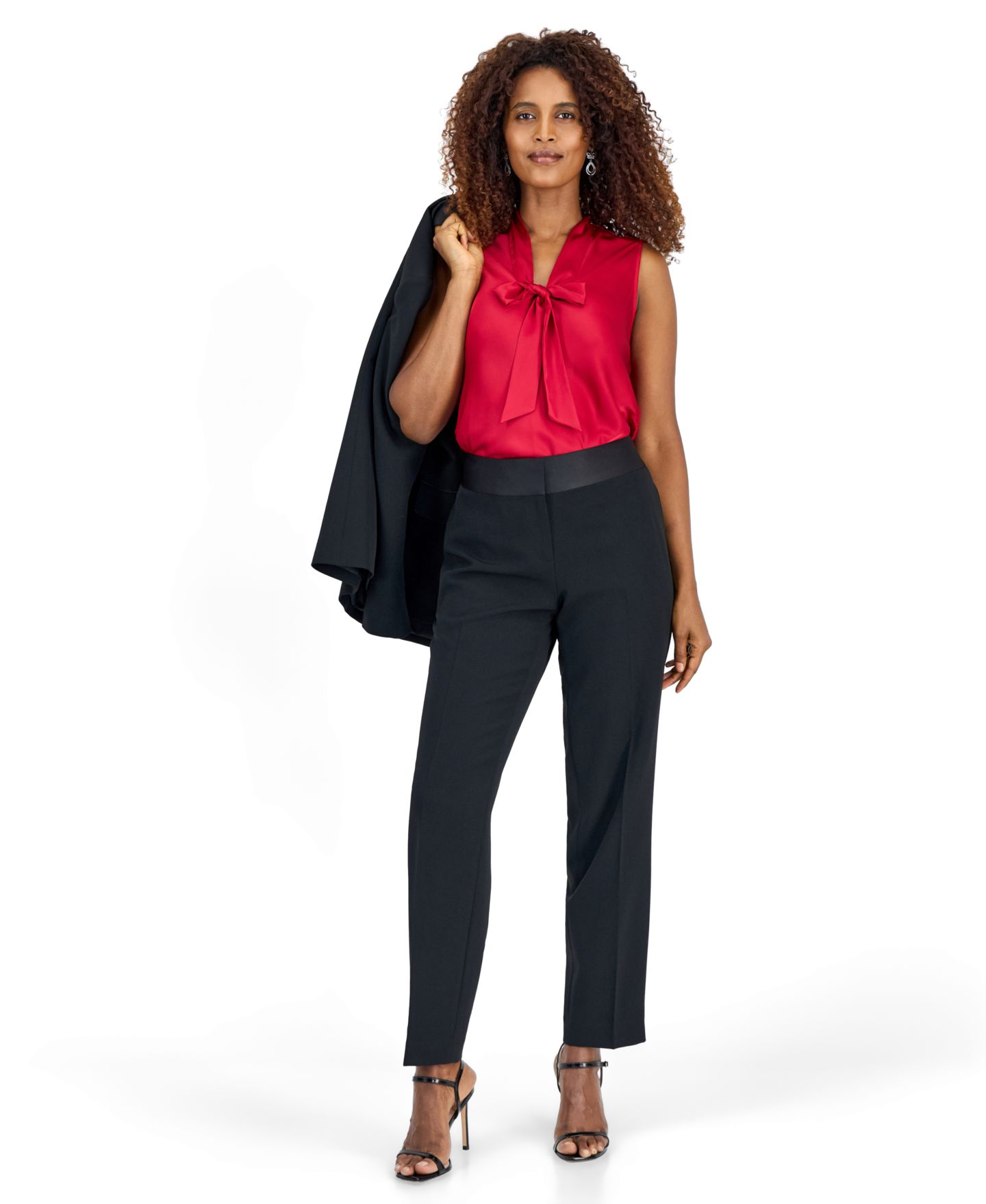 Женские брюки Kasper Crepe Satin Waistband Slim Straight Leg, цвет: Чёрный — фото 2