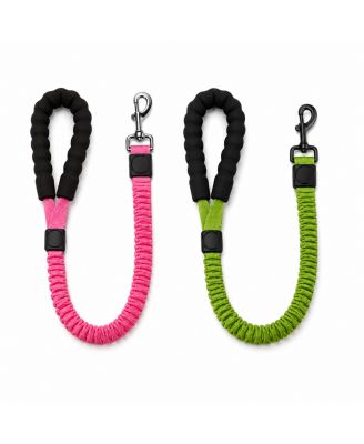 2-Pack Shock Absorbing Bungee Dog Leash Set - Heavy Duty Foam Handle, Elastic Leashes with Metal Swivel Clip, Pink and Green Included