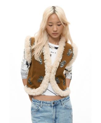 Women's Embroidered fur vest