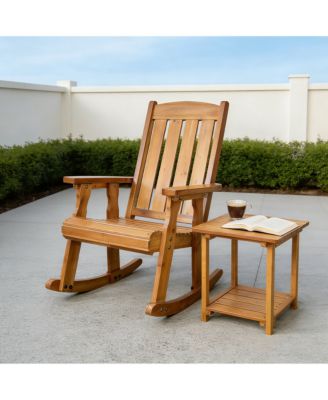 Solid Fir Wood Outdoor Rocking Chair and Side Table Set, Heavy-Duty Patio Rocker with Comfortable Recline for Porch and Backyard