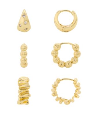 Cubic Zirconia Gold-Plated Trio Hoop Earring Set