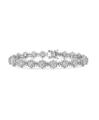 Fine Silver-Plated Pave Flower Tennis Bracelet