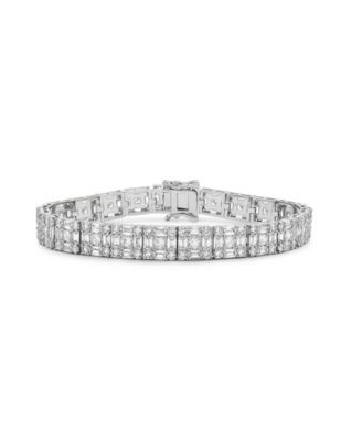 Fine Silver-Plated Pave Box Tennis Bracelet
