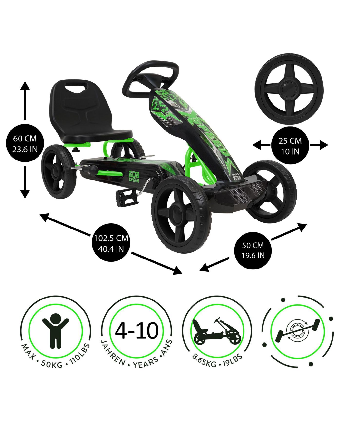 Детская игрушка 509 Crew Xspeed Pedal Go-Kart with Spoke-Rim, Ages 4+ — фото 2