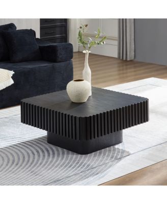 Modern 35.43 inch Handcraft Drum Coffee Table Square Coffee Table for Living Room,Small Wooden Coffee Table with Sturdy MDF