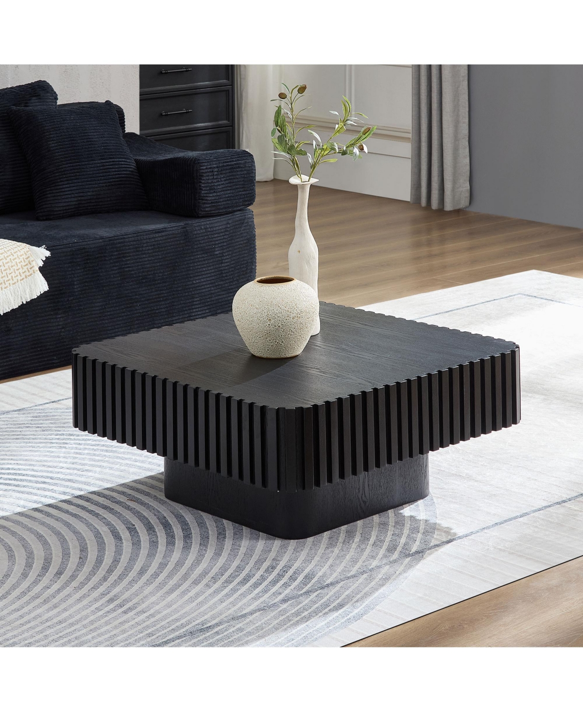 Clihome Modern 35.43 inch Handcraft Drum Coffee Table Square for Living Room,Small Wooden with Sturdy Mdf