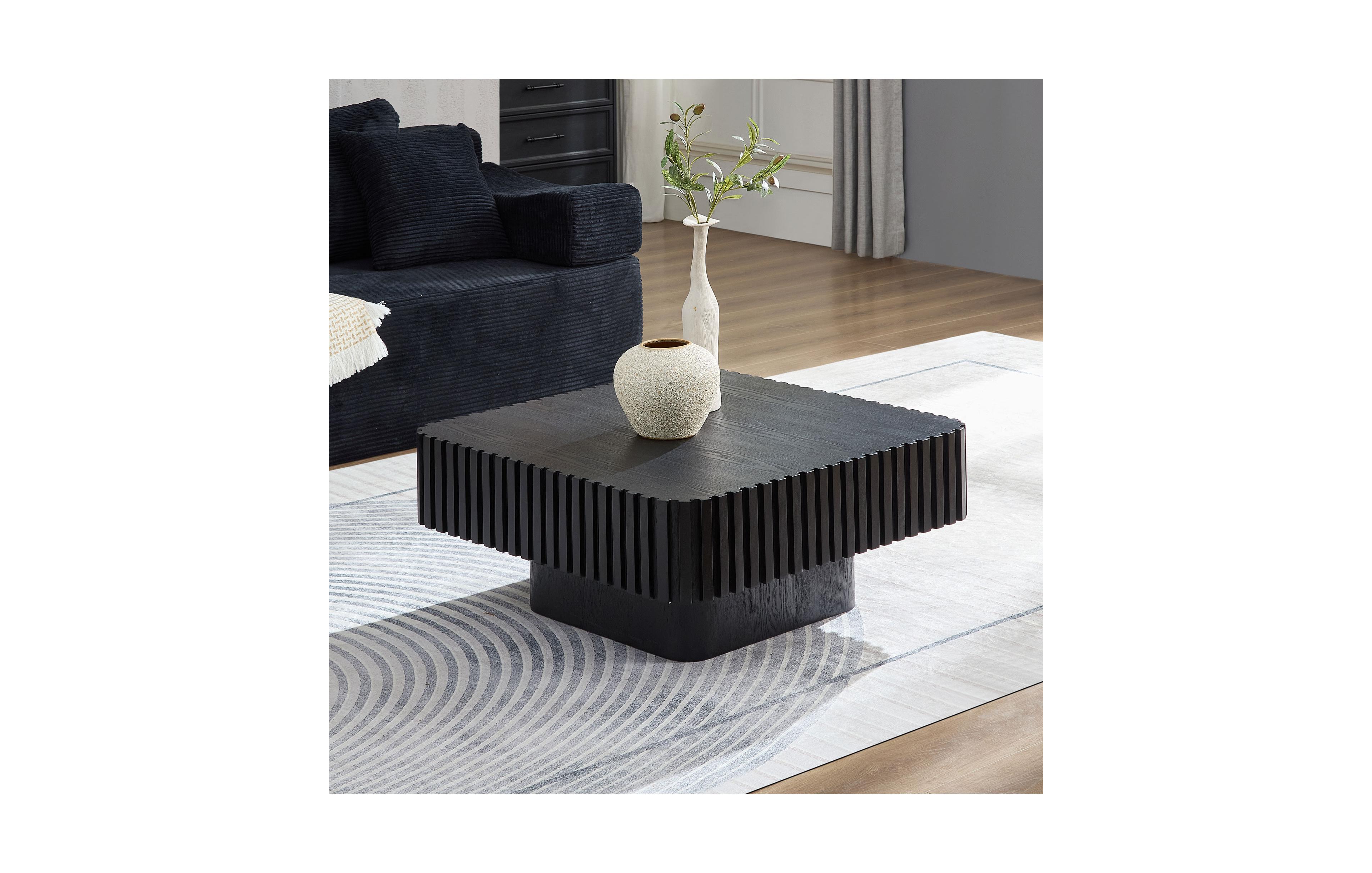 Clihome Modern 35.43 inch Handcraft Drum Coffee Table Square for Living Room,Small Wooden with Sturdy Mdf