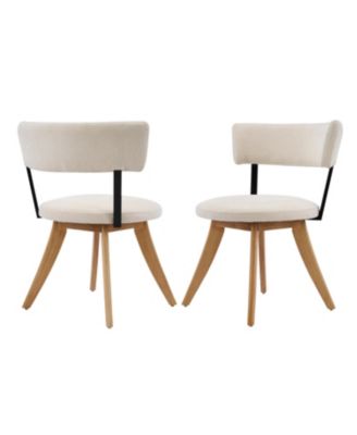 2-Piece Modern Dining Chairs, Fabric and Rubberwood Base, Ergonomic Curved Back, Set of 2