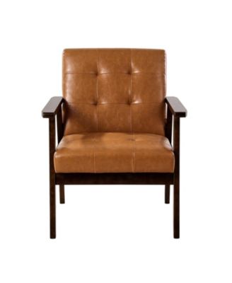 PU Leather Upholstered Armchair with Solid Wood Legs for Home Office