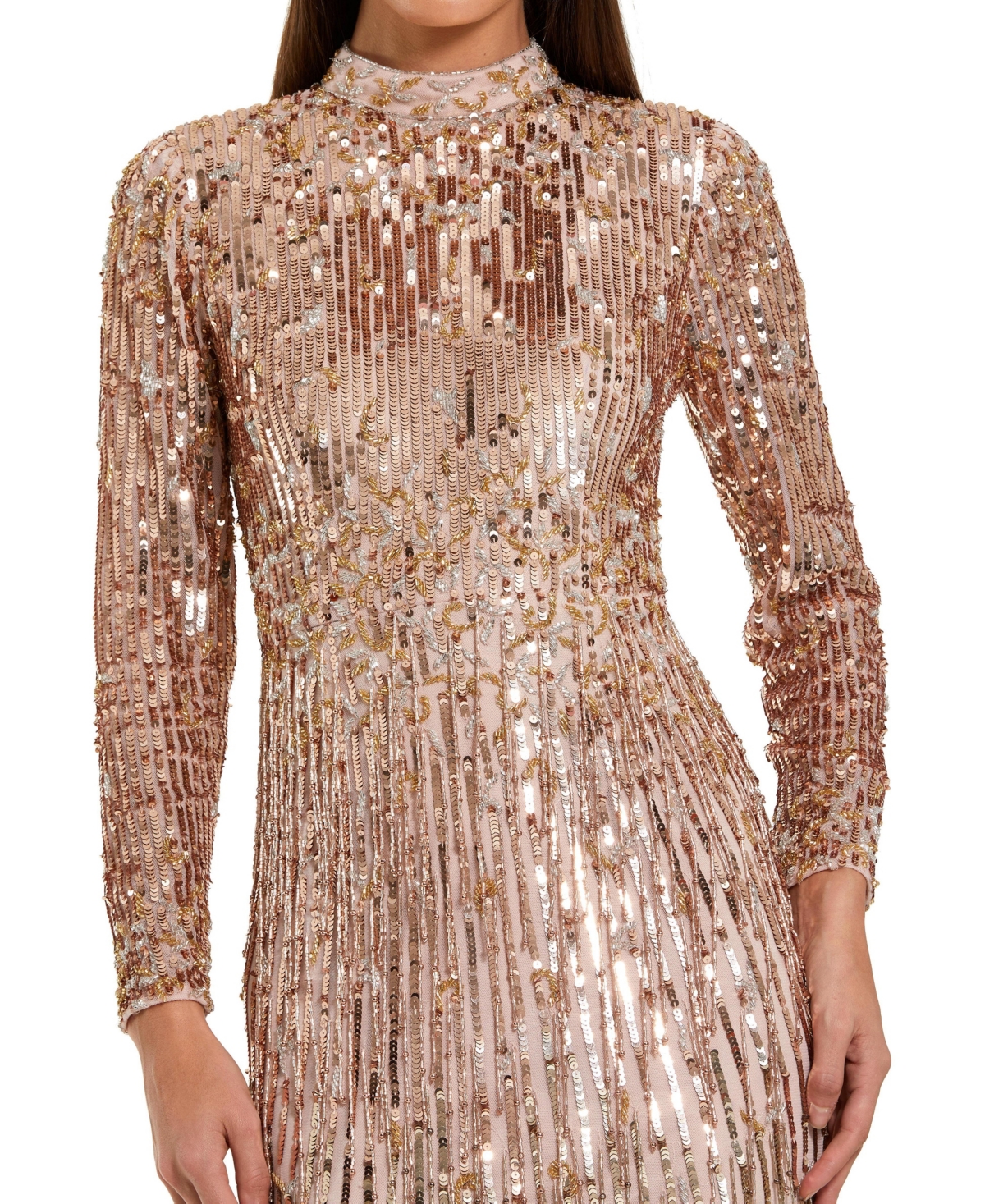 Mac Duggal Women's Long-Sleeve Ombre Sequin Fringe Gown