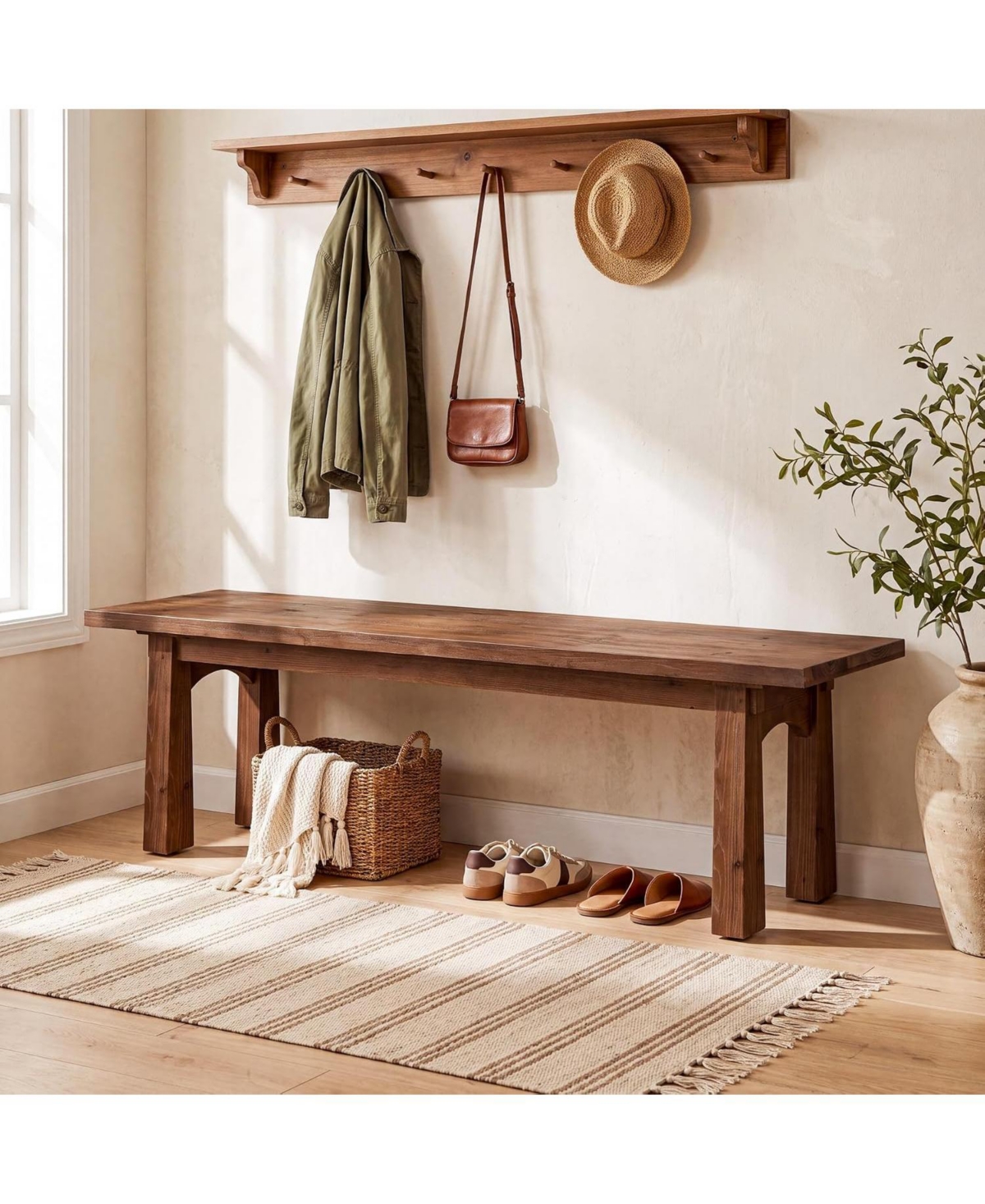 Tribesigns 55 Inch Solid Wood Dining Bench,Farmhouse Dining Room Bench