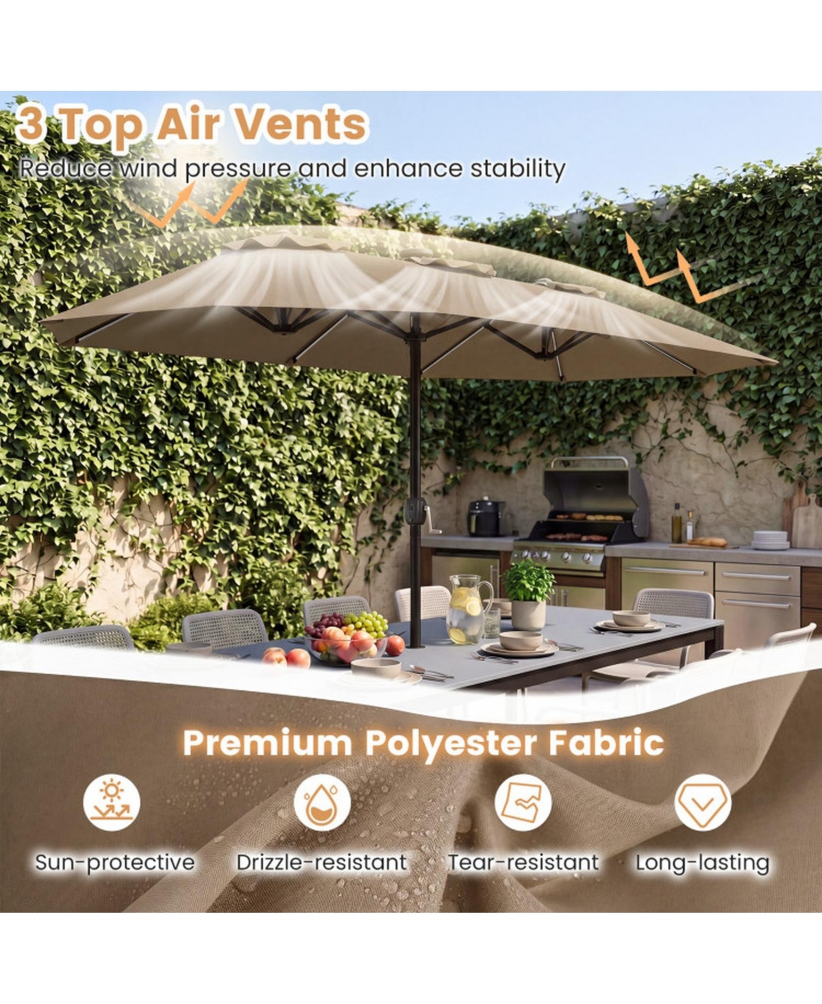 Sugift 13 Ft Double-Sided Patio Umbrella with Color-Changing Flowing Solar Led Lights