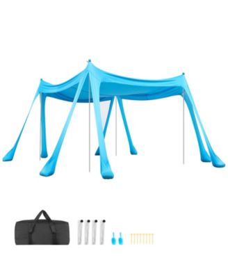 Family Beach Sun Shelter 10 x 10 feet Lycra Canopy 6.6 feet Tall with Sandbags Stability Poles and Shovels