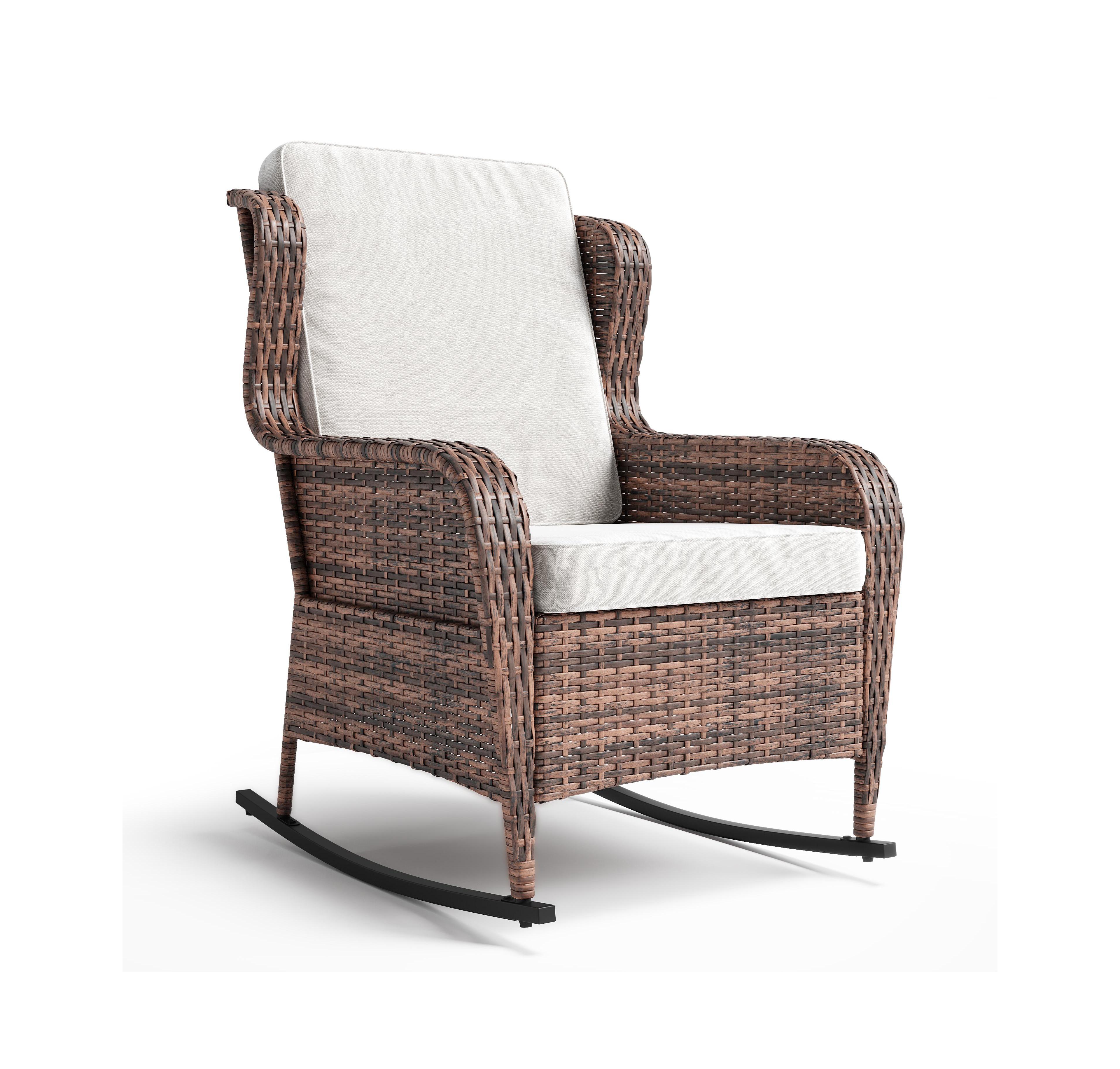 gaomon Outdoor Wicker Rocking Chair with Cushioned Deep Seating for Porch Patio and Garden