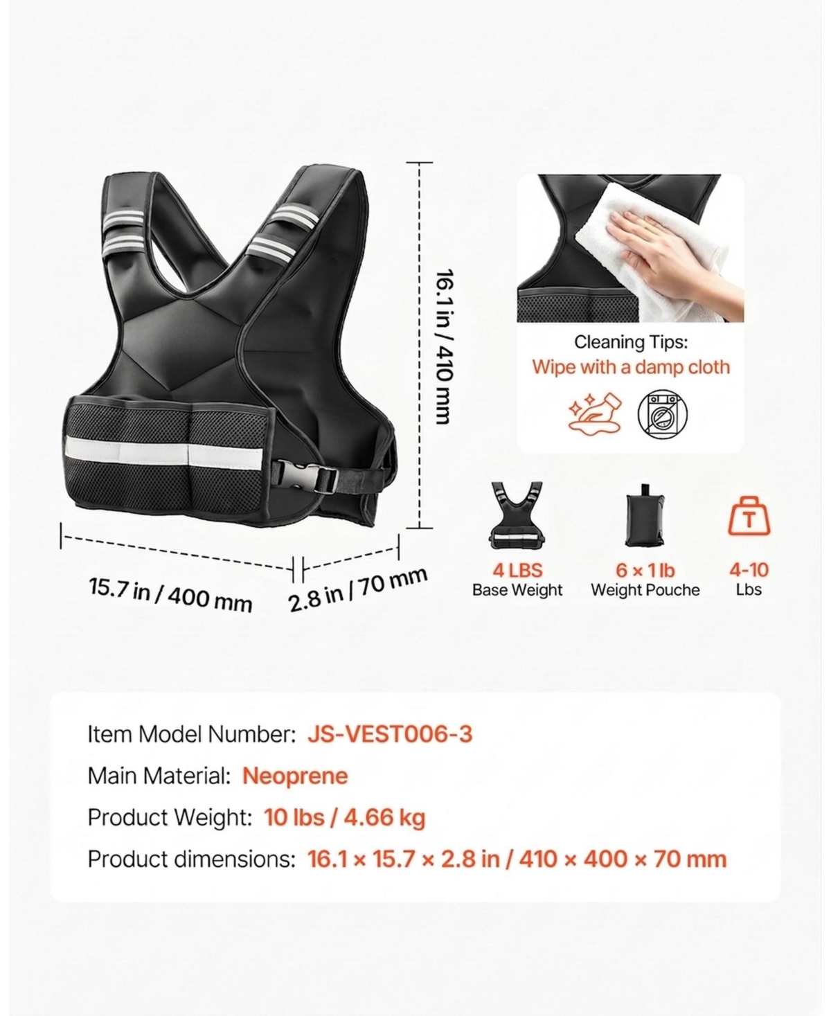 Sugift Adjustable 4-10 lbs Weighted Vest Set with 6 Weight Packs for Strength Training Running Jogging