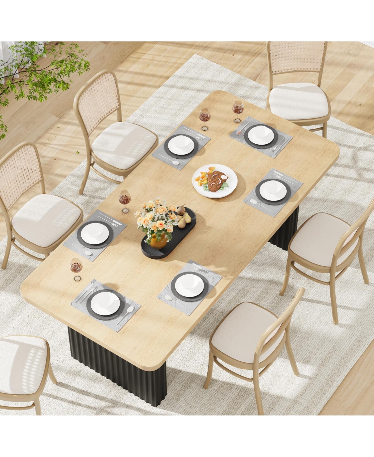 gaomon Dining Table for 6-8, 71" Rectangular Farmhouse Kitchen Table with 3.6"×22.9" Fluted Wave Metal Legs and Wooden Top, Large Dining Table