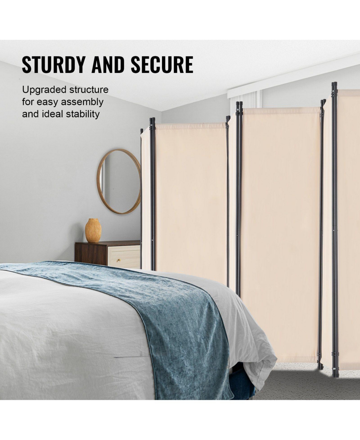 Slickblue Freestanding Folding Room Partition, 6 Panel Privacy Divider for Living Room Bedroom Office