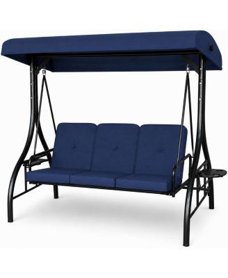 3-Seat Outdoor Patio Swing Chair with Canopy and Cushions, Heavy-Duty Steel Frame
