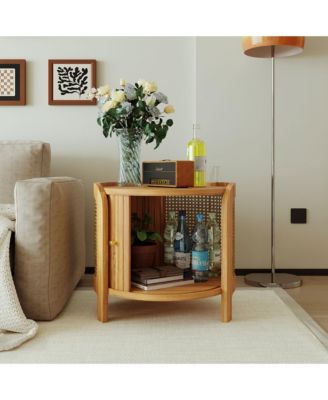 Round Rotating Coffee Table Rattan Hidden Storage MDF Modern Living Room Table