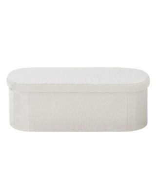 Foldable Oval Storage Ottoman Bench with Large Hidden Storage, Upholstered Teddy Fleece Bench