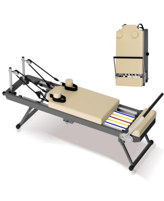 Foldable Pilates Reformer Machine with 11 Resistance Options, High-Density Cushion, Smooth Glide Rails, Home Fitness Equipment