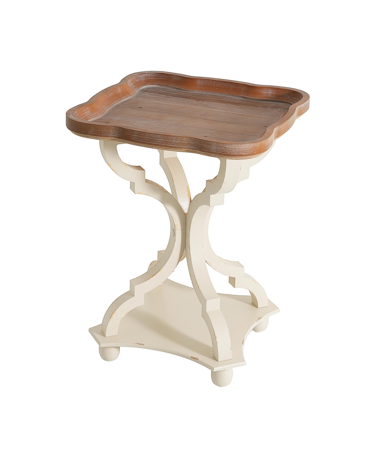 Flynama French Country Square Accent Table, Distressed Faux Wood Hourglass Base End Table, 18.75"W×18.75"D×25"H