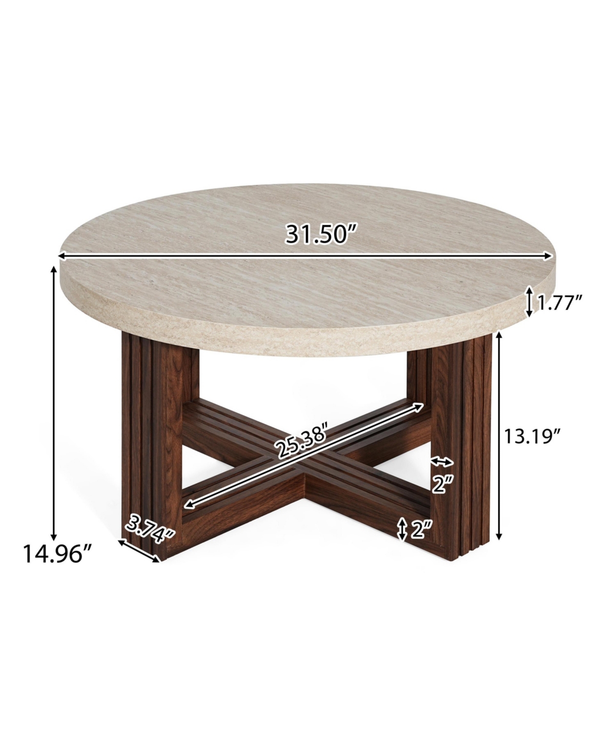 Flynama 31.5" Round Coffee Table Marble Pattern Top Wood Grain Base Modern Accent