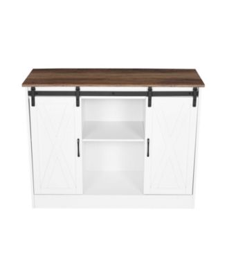 Farmhouse Coffee Bar Cabinet with 3-Tier Storage and Barn Doors