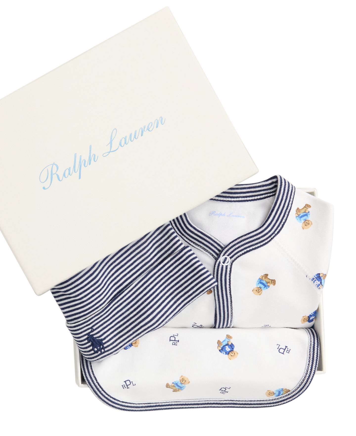 Детский хлопковый подарочный набор Polo Ralph Lauren Polo Bear, 3 предмета, цвет: Белый синий разноцветный — фото 2