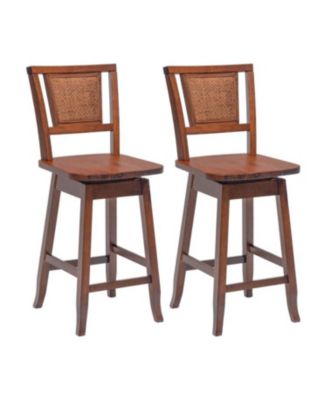 2 Pieces 24.5 Inch Bar Stools with Rattan Back and Swivel Seat