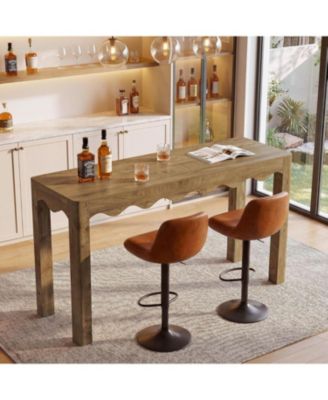 Bar Table, Counter Height Pub Table with Wavy Curved Apron